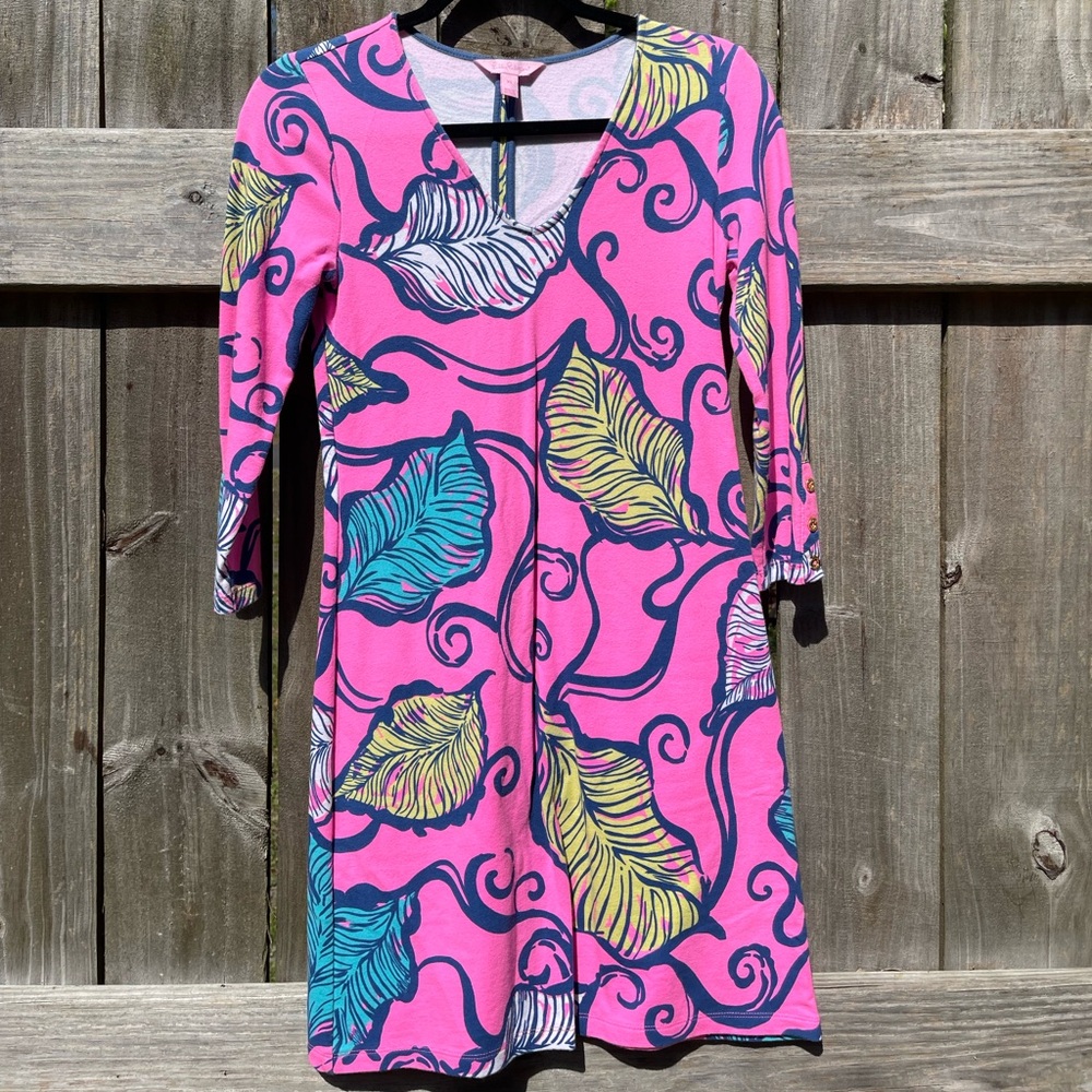 Lilly Pulitzer Pink Leaf-Print Midi Dress Sz XS Like New
